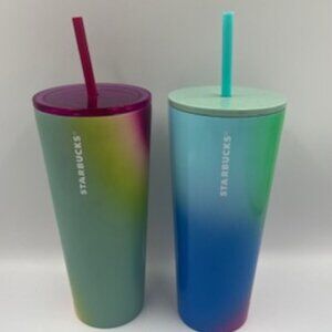 NEW Starbucks Stainless Steel Tie-Dye Tumblers 24 Oz Lids And Straws